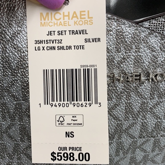 MICHAEL KORS JET SET LARGE X CHAIN SHOULDER TOTE SILVER SIGNATURE COLOR - Picture 16 of 16